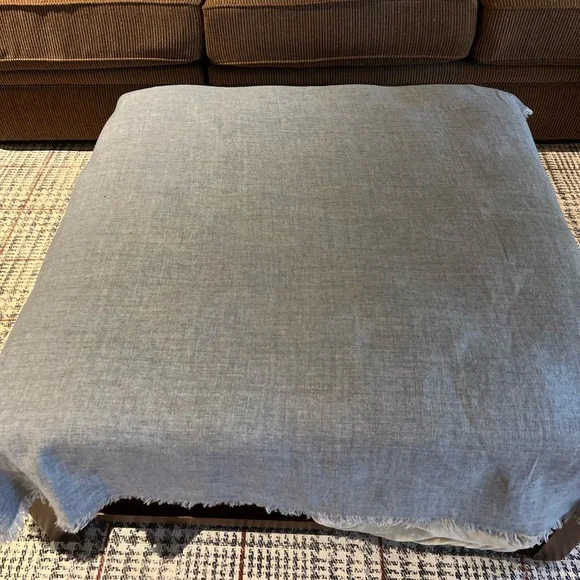 Pottery Barn table throw 50” x 50”
Blue/Gray linen with frayed edging - Picture 5 of 5